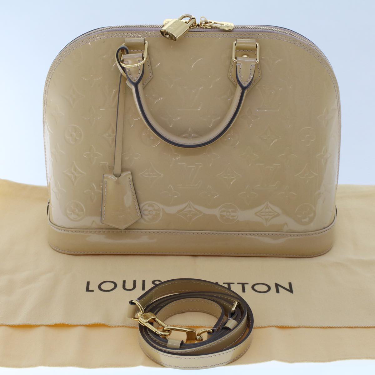 LOUIS VUITTON Monogram Vernis Alma PM Hand Bag 2way Beige M90170 LV Auth 49459