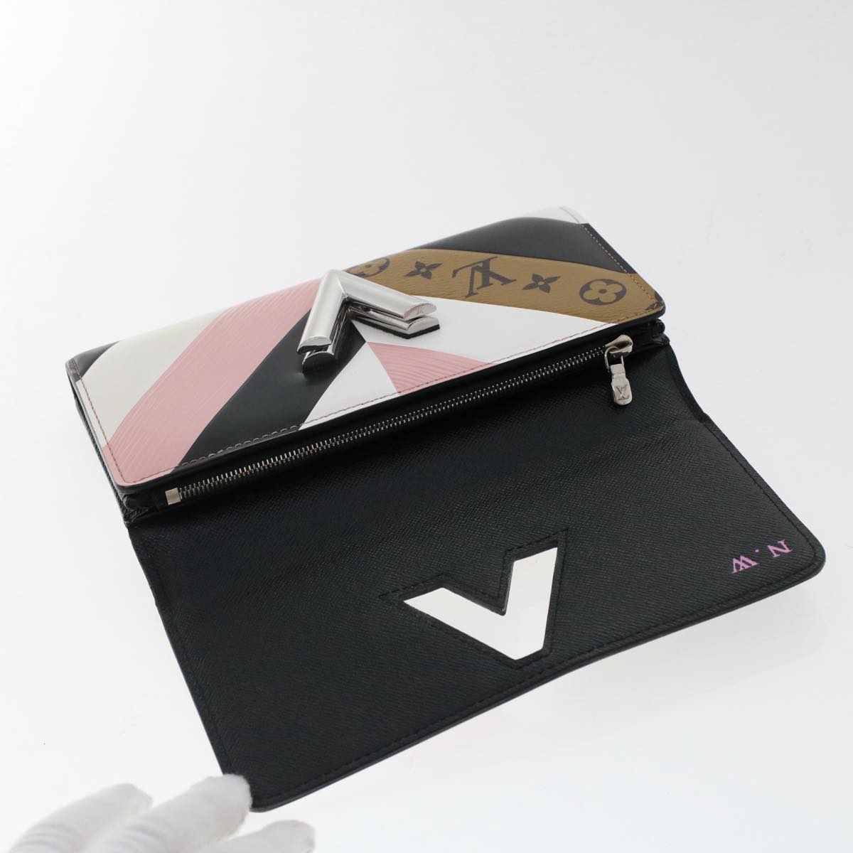 LOUIS VUITTON Monogram Reverse Portefeuille Twist Wallet Pink M64346 Auth 49520