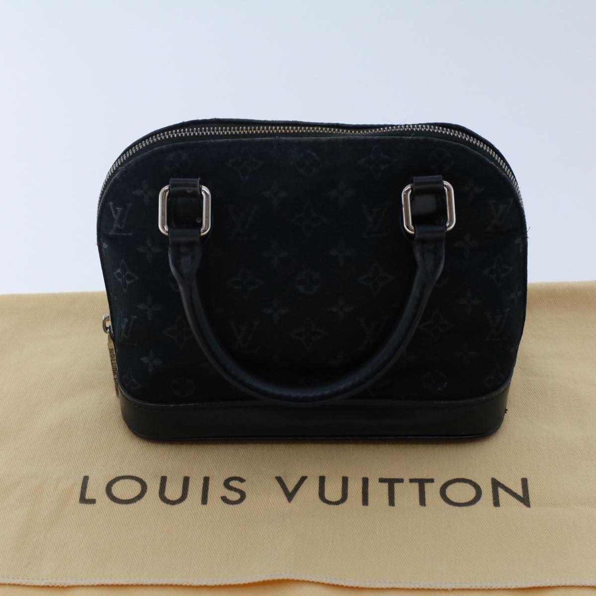 LOUIS VUITTON Monogram Satin Little Alma Hand Bag Black M92146 LV Auth 49560