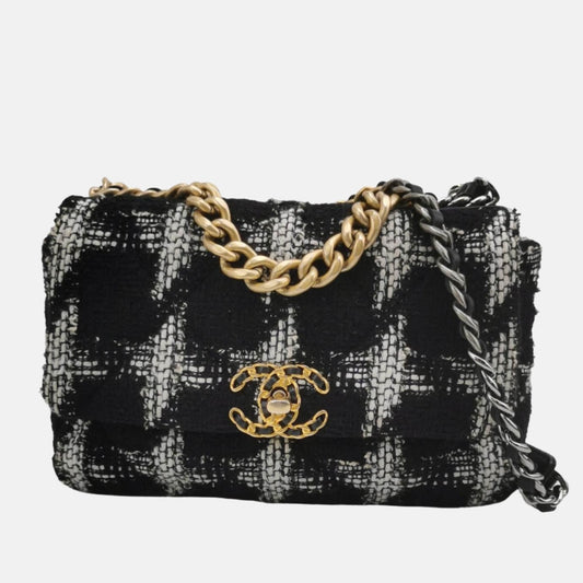 Chanel 19 Bag 2021 Small Black White Checkered Tweed Bag