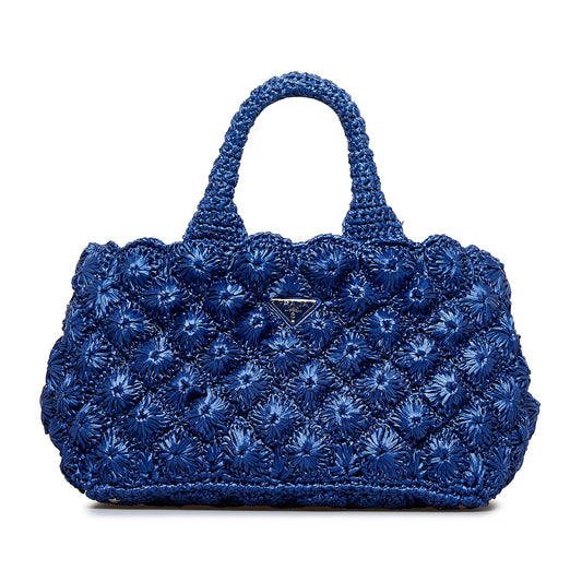 Prada Canapa Handbag Blue Raffia