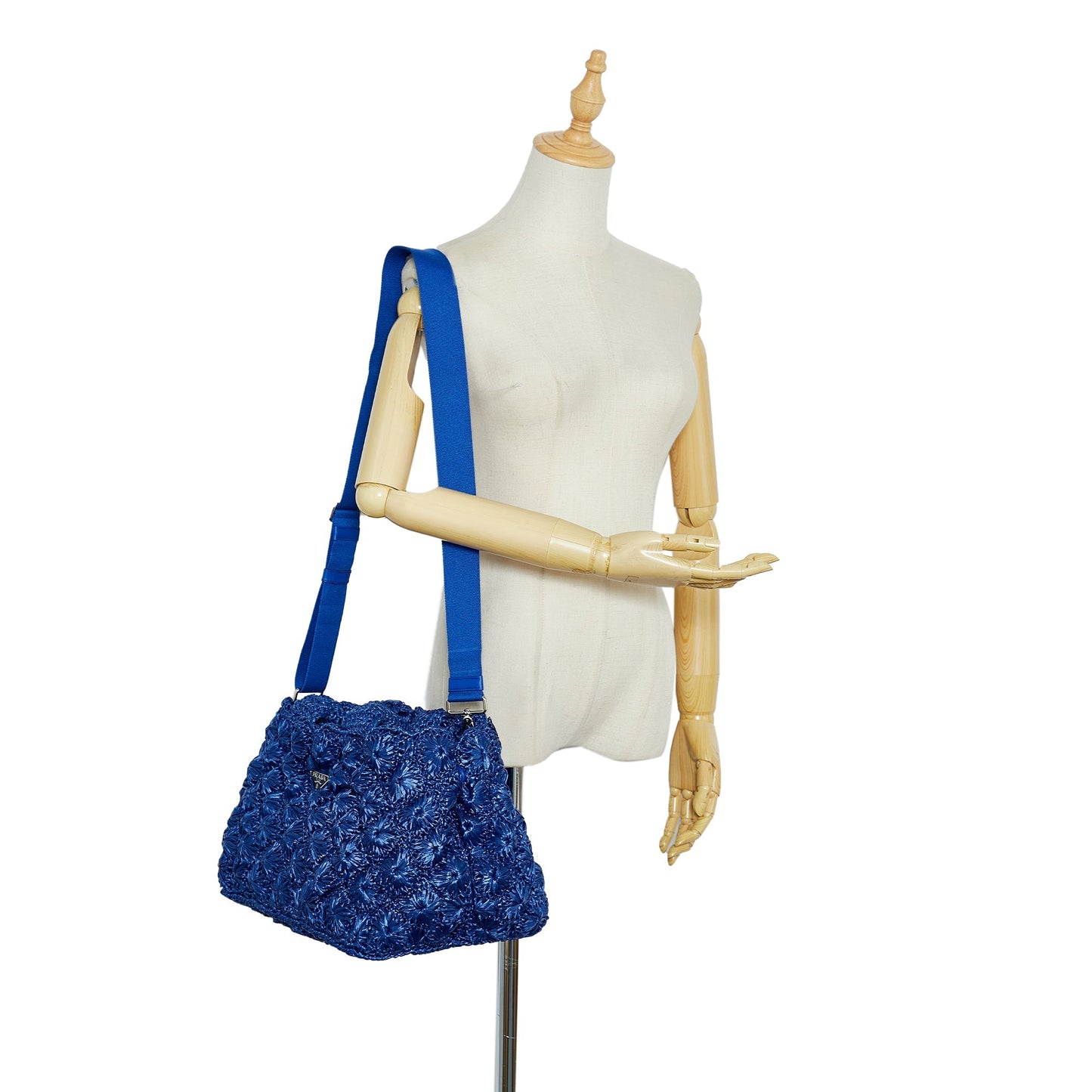 Prada Canapa Handbag Blue Raffia