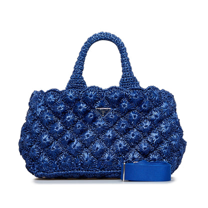 Prada Canapa Handbag Blue Raffia