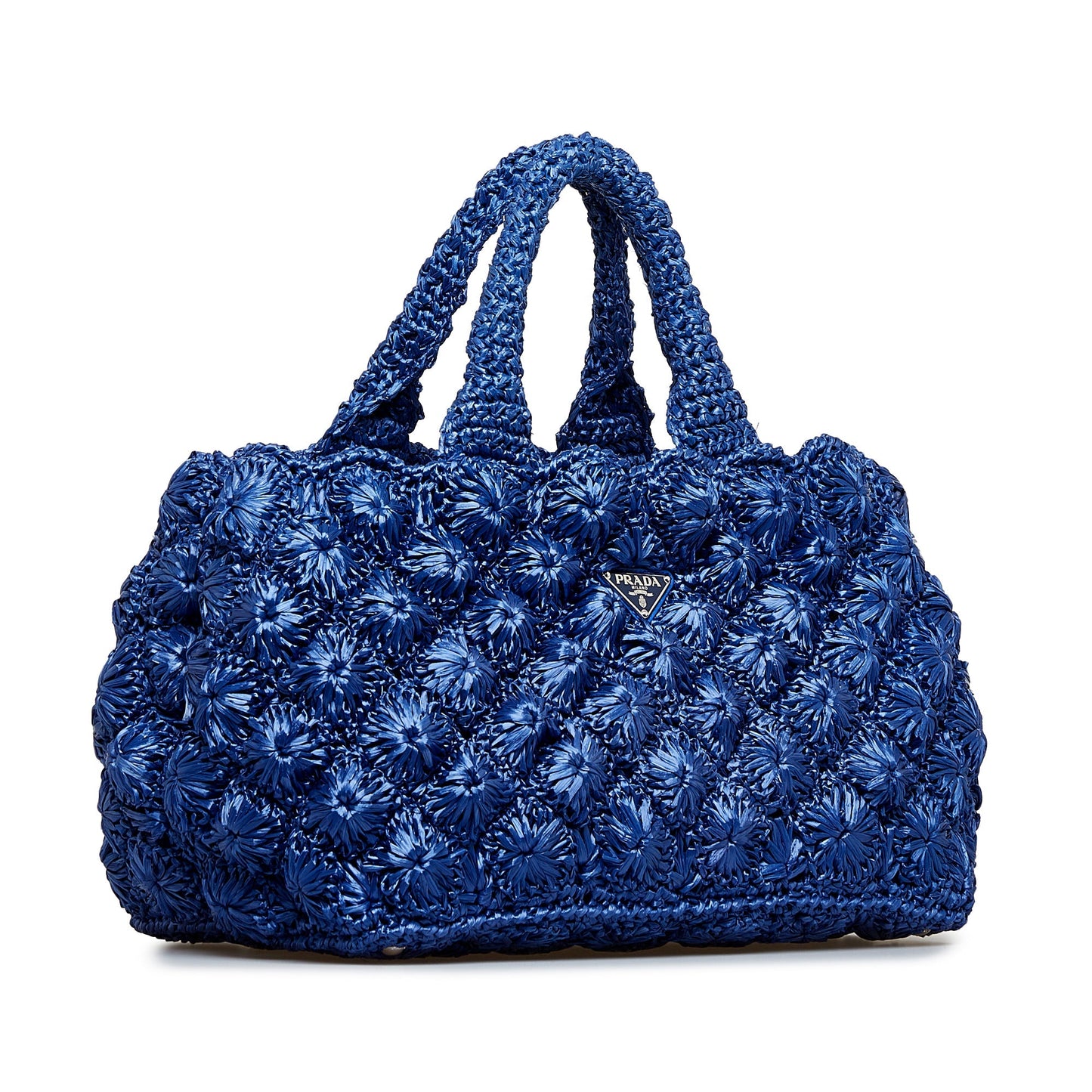 Prada Canapa Handbag Blue Raffia