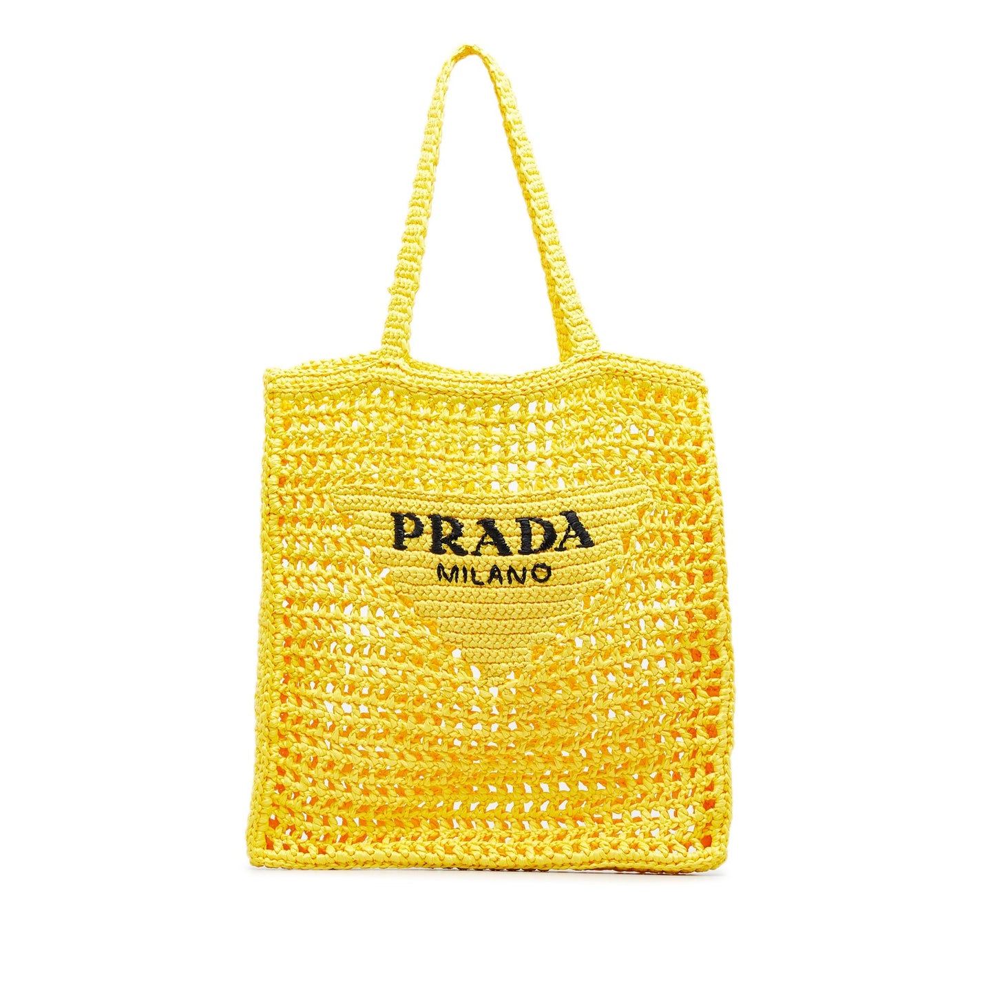 Prada Logo Tote Bag Yellow Raffia