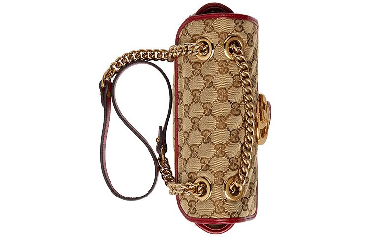 (WMNS) GUCCI GG Marmont mini Brown Red color combination 446744-HVKEG-8561