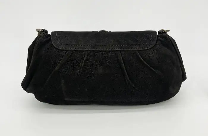 Prada Black Suede Rhinestone Alligator Flap Shoulder Bag