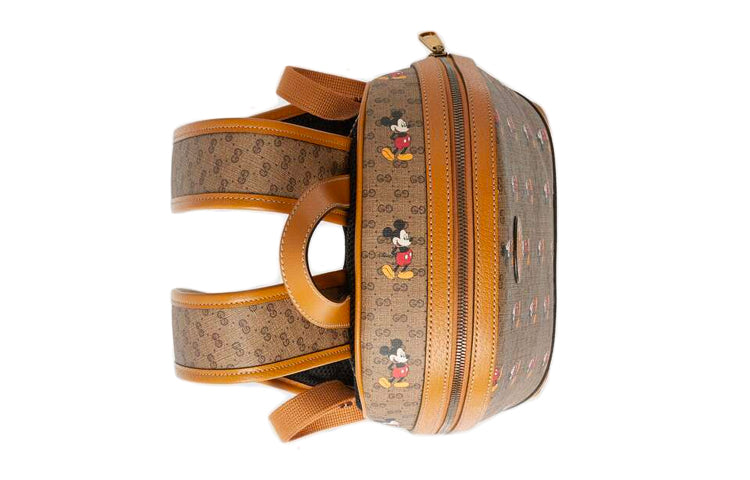 GUCCI x Disney Crossover Mickey Mouse Printing Logo Leather Logo Canvas Schoolbag Backpack Small Unisex Ebony / Brown 552884-HWUDM-8603