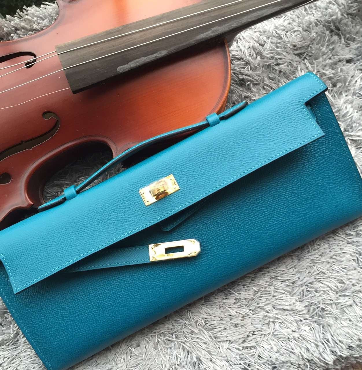 Hermes Turquoise Handcrafted Kelly Cut Clutch