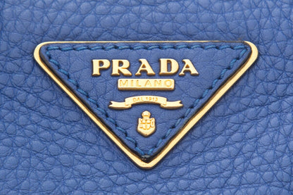 Prada Vitello Donna Cobalt Blue Grained Leather Tote