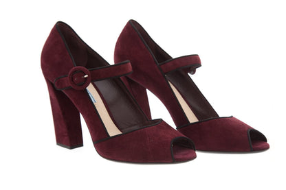 Prada Burgundy Suede Strap Heels SZ 40