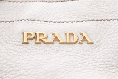 Prada Ivory Leather Gold Chain Hobo Handbag