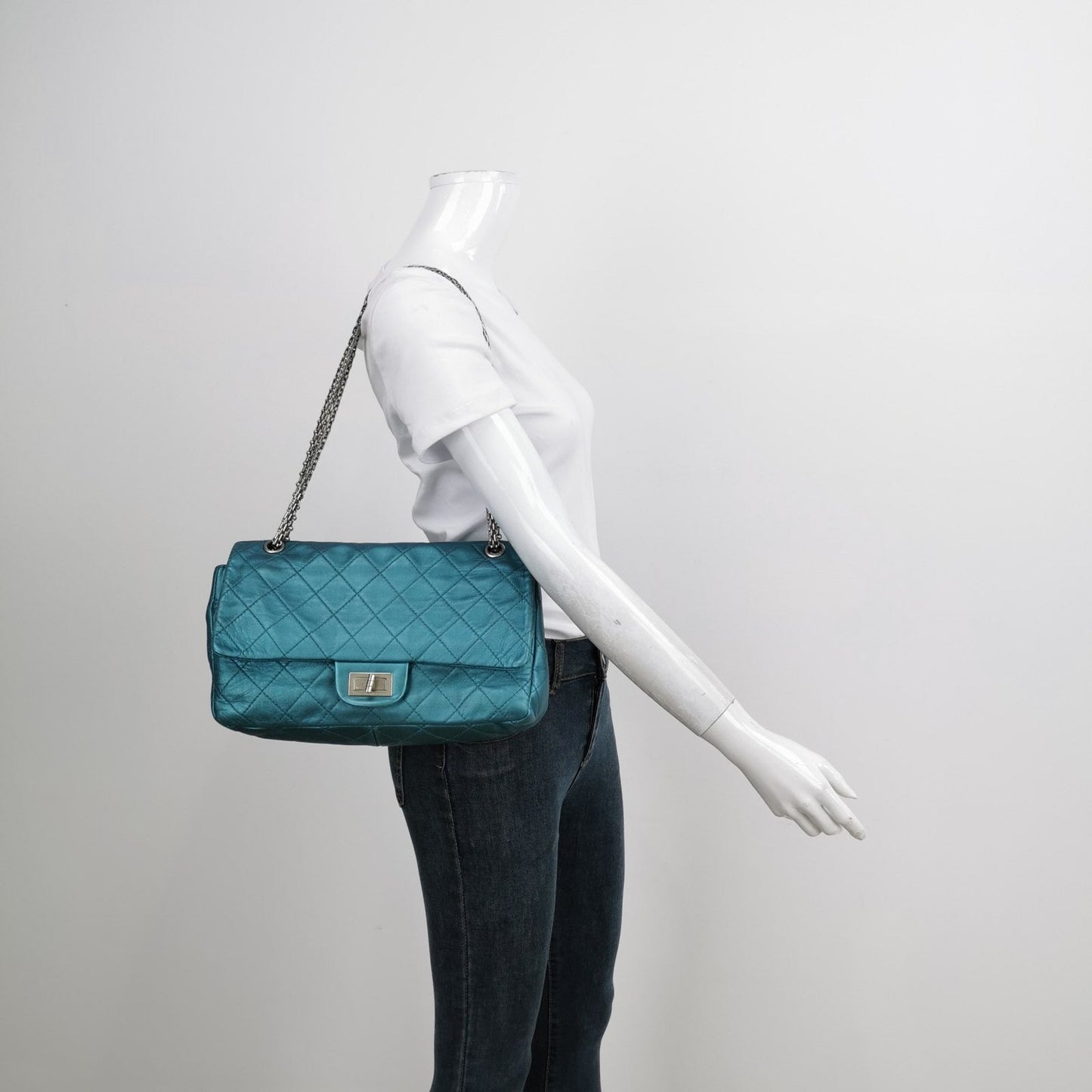 Chanel 2.55 Flap Bag 2008 Large Lambskin Leather Teal Blue Green