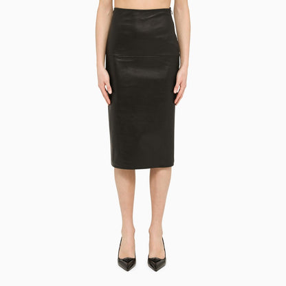 Prada Black Sheath Skirt In Leather Women