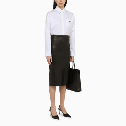 Prada Black Sheath Skirt In Leather Women