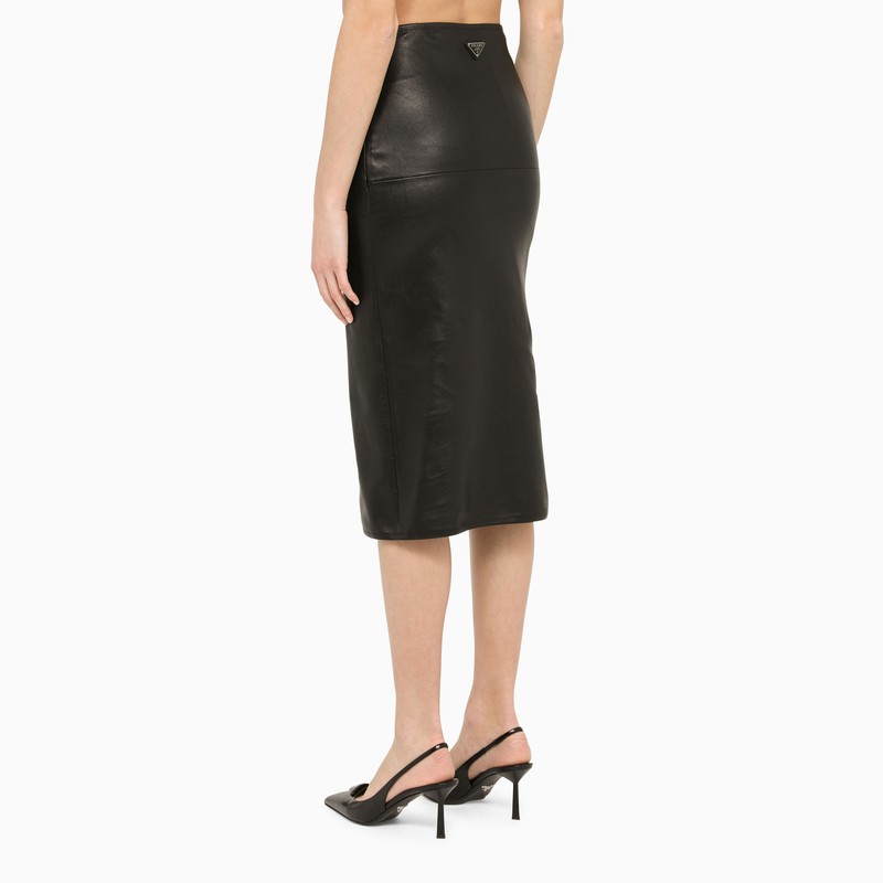 Prada Black Sheath Skirt In Leather Women