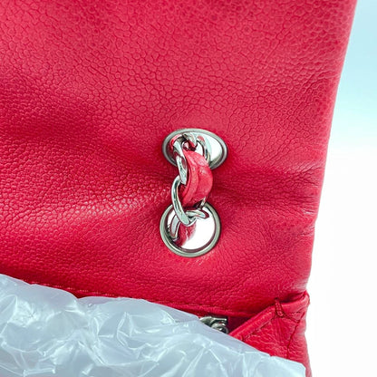 Chanel Classic Flap Maxi Red Caviar Leather Silver-tone Hardware Giant CC Logo