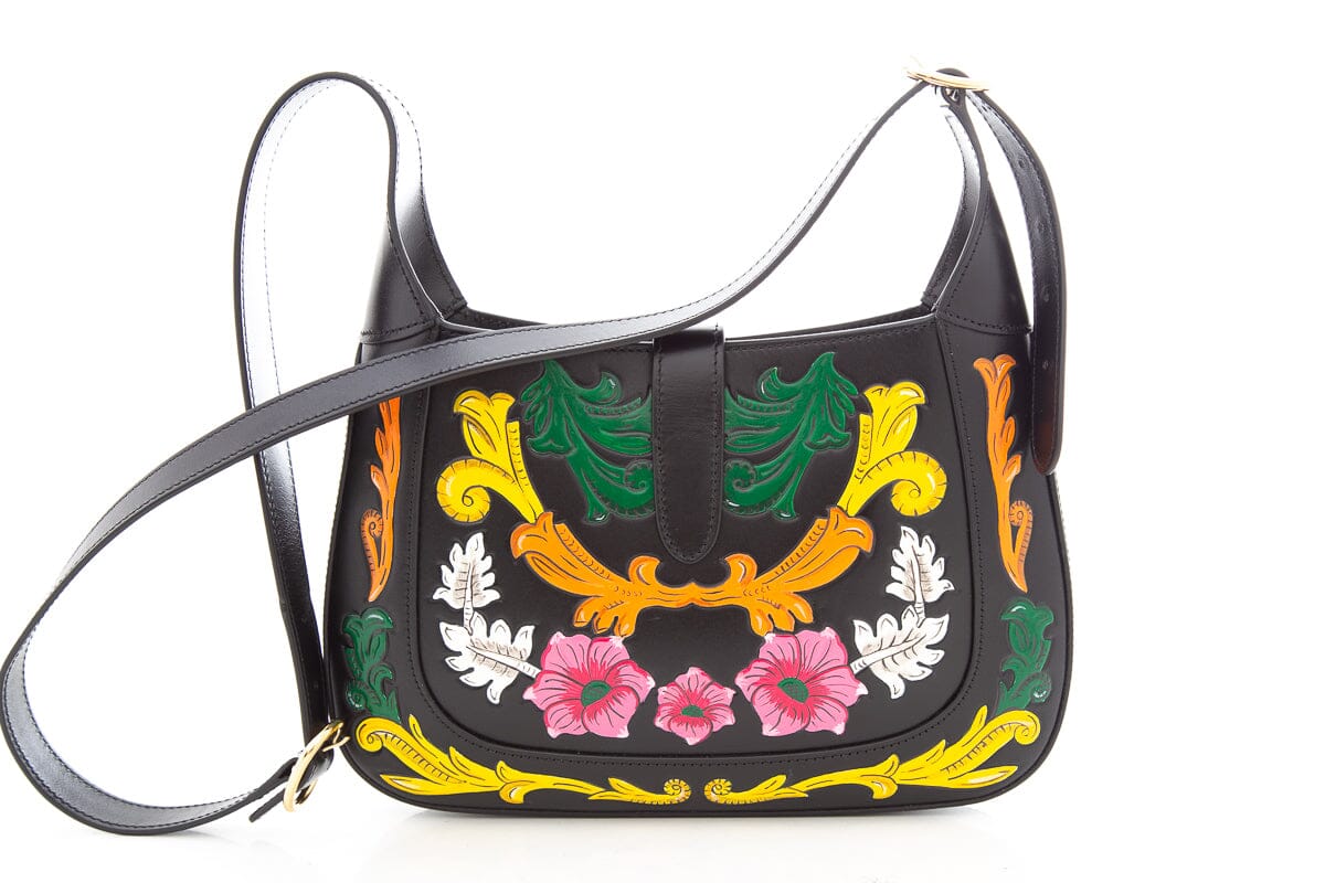 Gucci Black Multi Color Floral Jackie Handbag