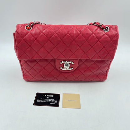 Chanel Classic Flap Maxi Red Caviar Leather Silver-tone Hardware Giant CC Logo