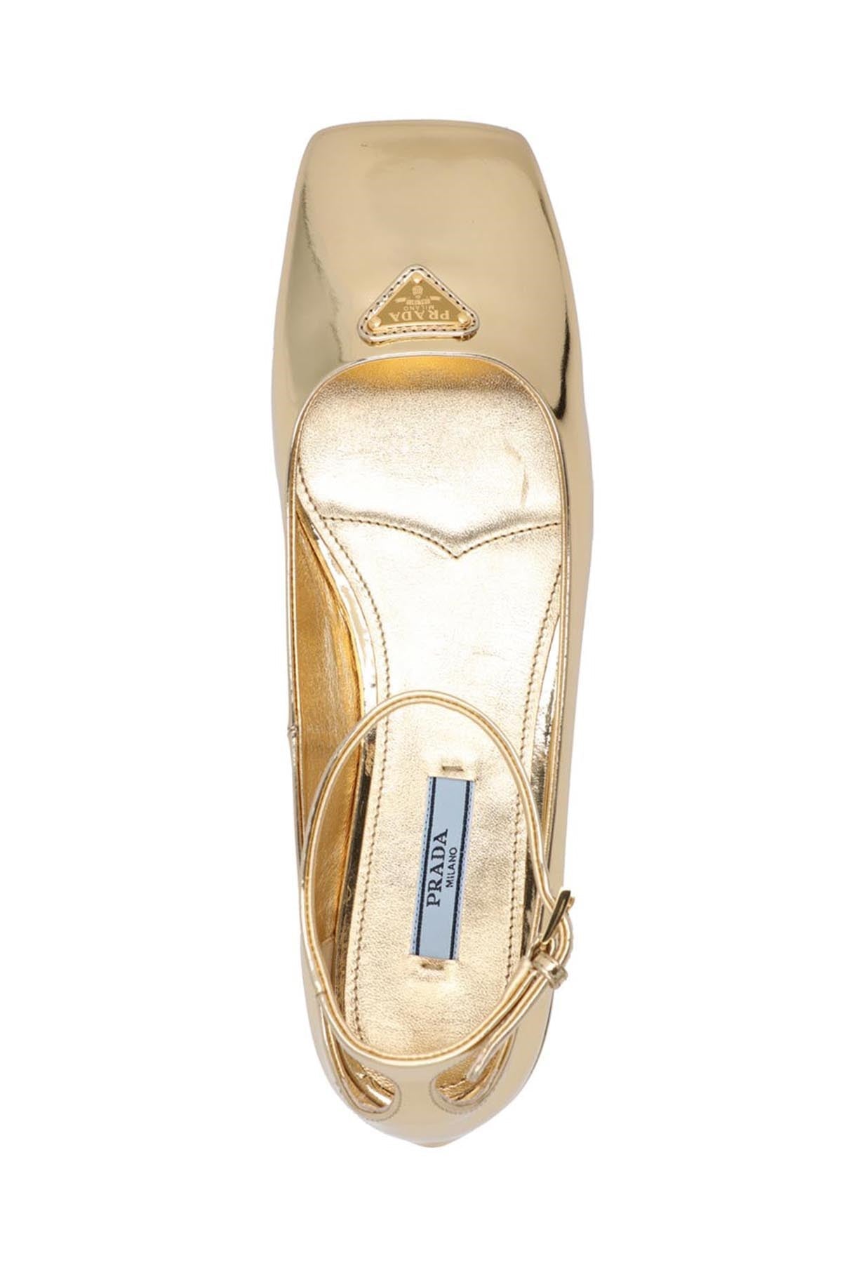 Prada Women Laminated Logo Leather Ballet Flats