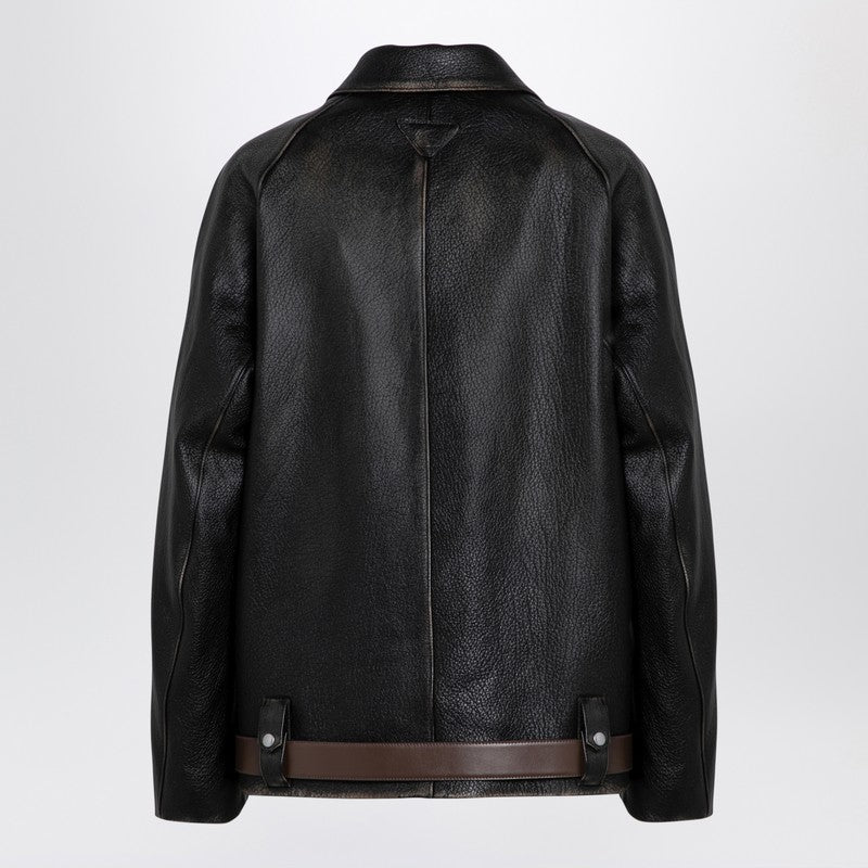 Prada Black Leather Blouson With Belt Women