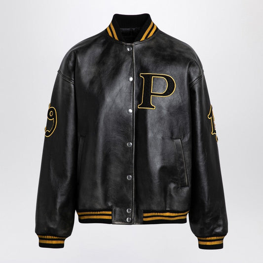 Prada Leather Bomber Vintage Black With Patch Women