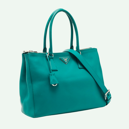 Prada City Calf Medium Galleria Double Zip Tote Bag,Leather,Green