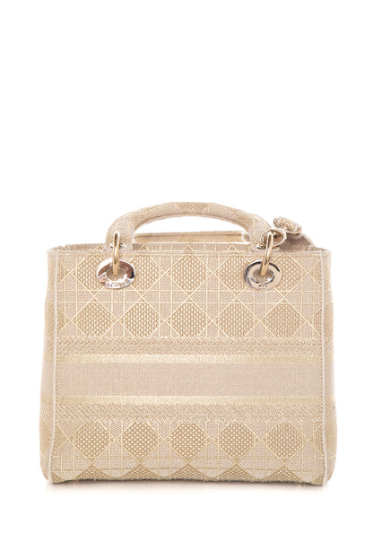 Christian Dior Tan & Gold Lady Dior Knit Handbag