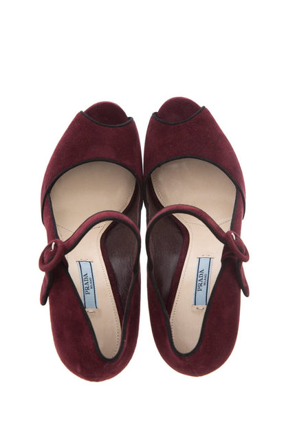 Prada Burgundy Suede Strap Heels SZ 40