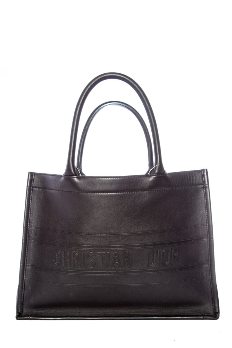 Christian Dior Black Leather Embossed Logo Tote