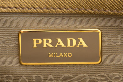 Prada Gold Metallic Saffiano Leather Double Zip Handbag