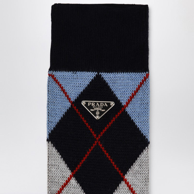 Prada Blue Socks With Argyle Pattern Women