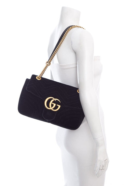 Gucci Black Velvet Marmont Handbag