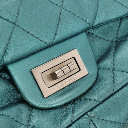 Chanel 2.55 Flap Bag 2008 Large Lambskin Leather Teal Blue Green