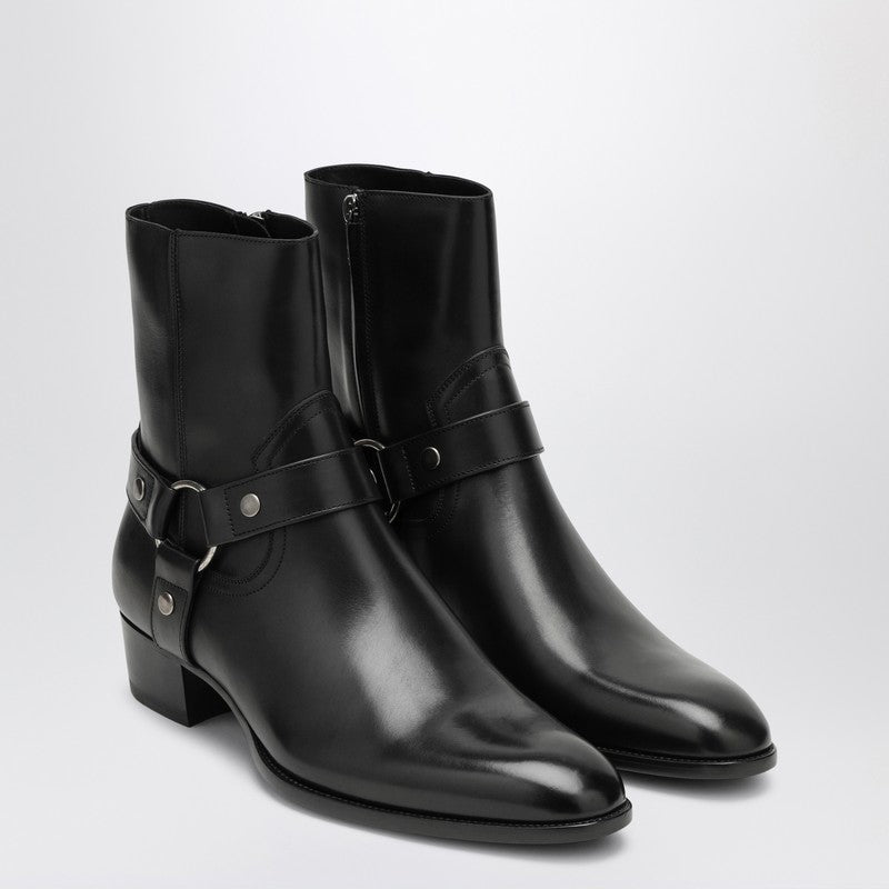 Saint Laurent Wyatt 40 Black Leather Boot Men