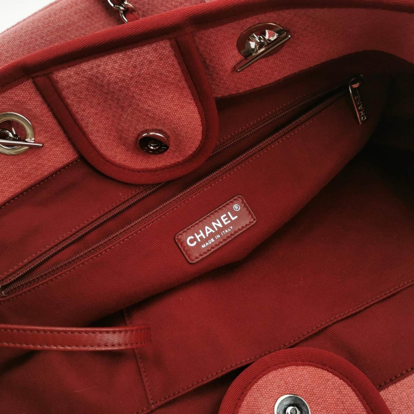 Chanel Deauville Tote 2011 Medium Red Denim Top Handle