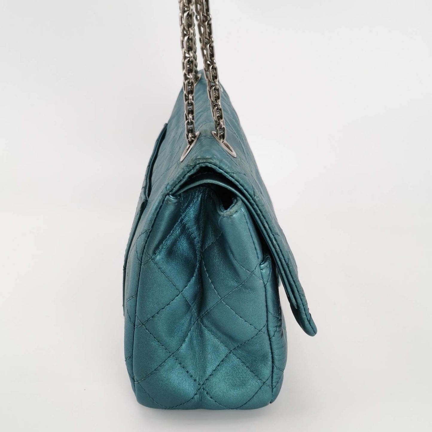 Chanel 2.55 Flap Bag 2008 Large Lambskin Leather Teal Blue Green