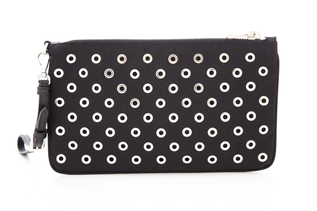 Prada Black & Silver Grommet Studded Pouch