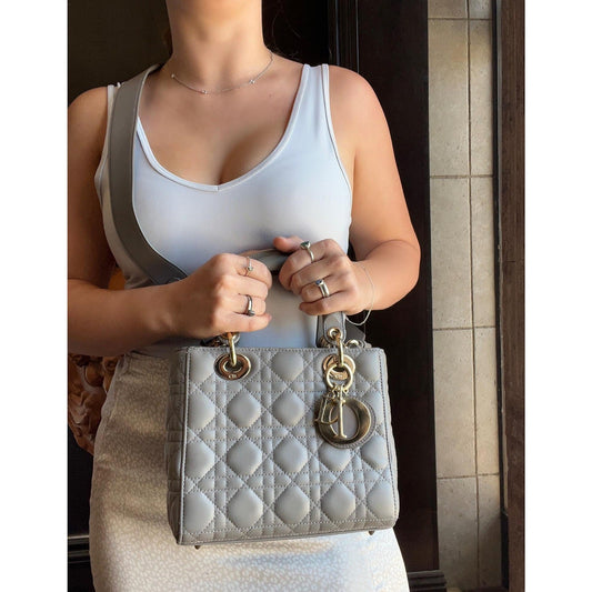 Christian Dior Gray Cannage Lambskin Small Lady Dior Bag