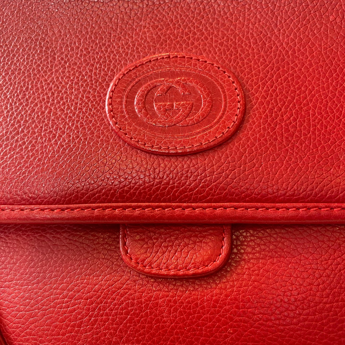 GUCCI Vintage Red Leather Flap Shoulder Bag