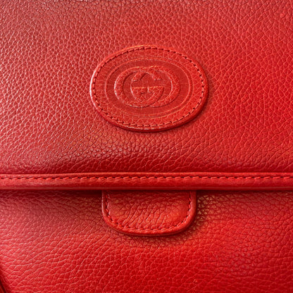 GUCCI Vintage Red Leather Flap Shoulder Bag