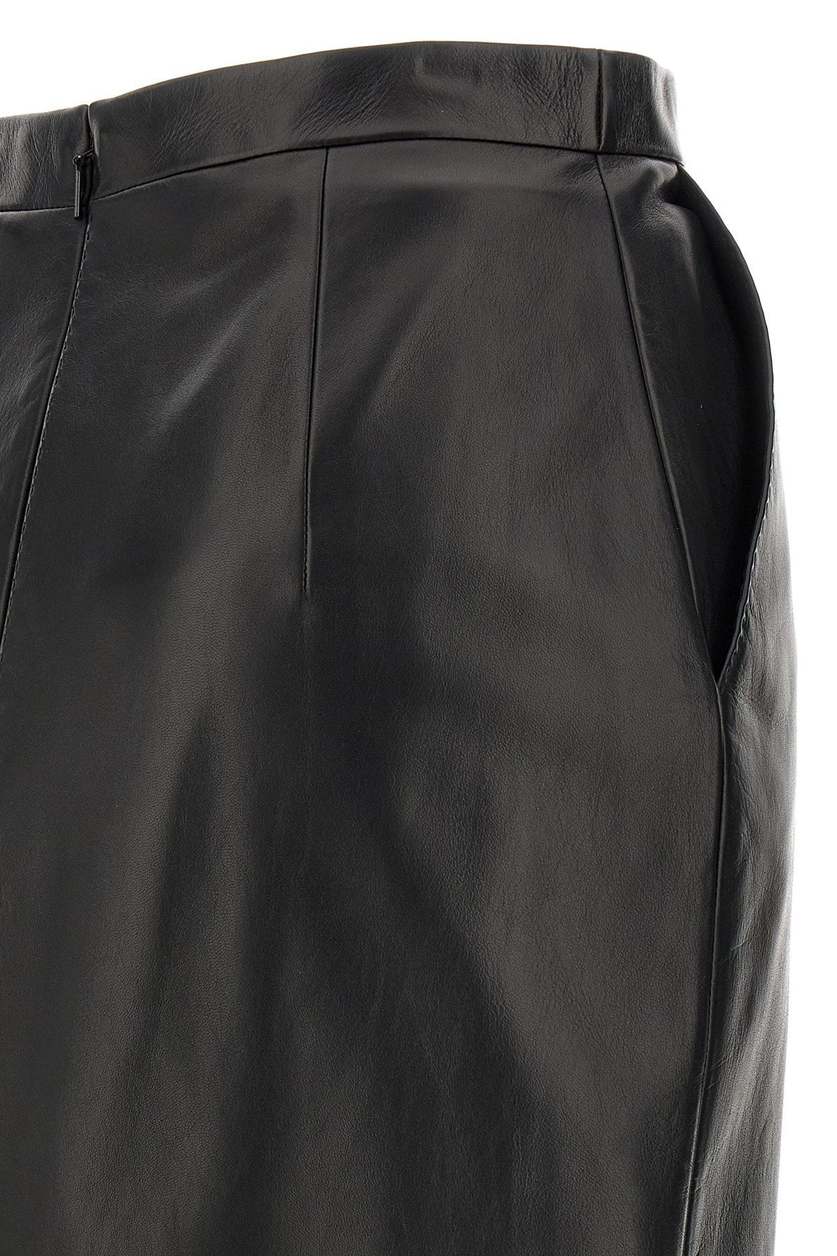 Saint Laurent Women Leather Midi Skirt