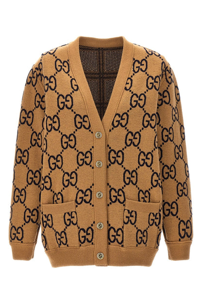 Gucci Women Check And 'Gg' Reversible Cardigan