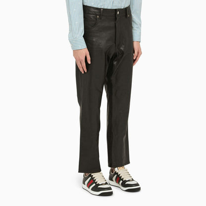 Gucci Black Leather Five-Pocket Trousers Men