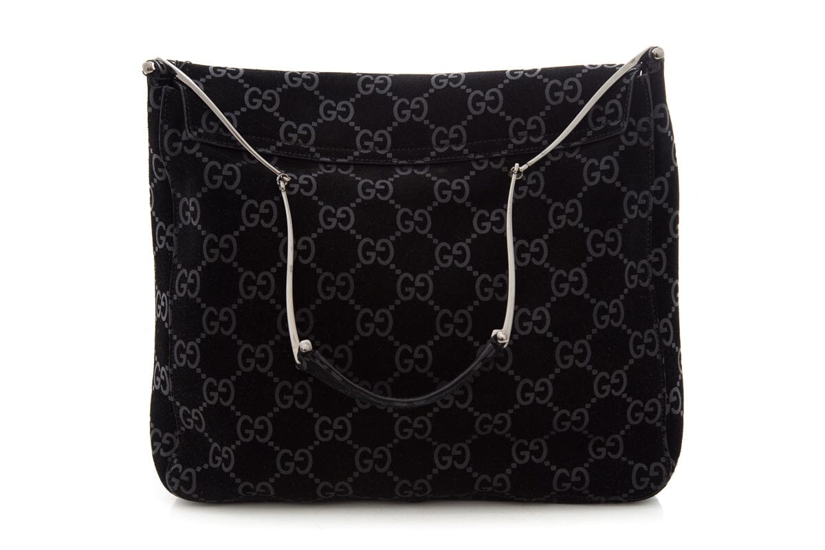 Gucci Black Monogram Suede Handbag