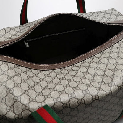 Gucci Medium Duffle Bag With Web Detail In Beige And Ebony Gg Fabric Men