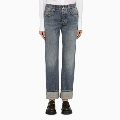 Gucci Blue Denim Jeans With Turn-Ups Women