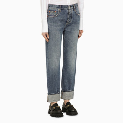 Gucci Blue Denim Jeans With Turn-Ups Women