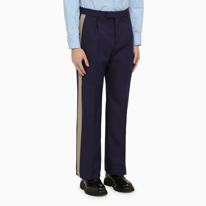 Gucci Royal Blue Trousers With Velvet Bands Men