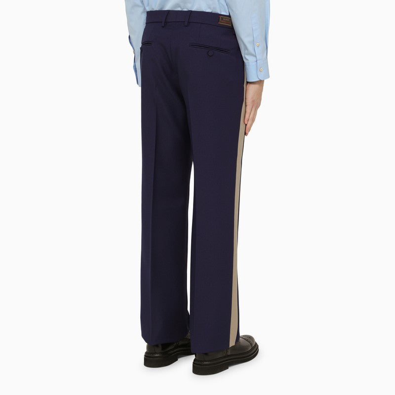 Gucci Royal Blue Trousers With Velvet Bands Men